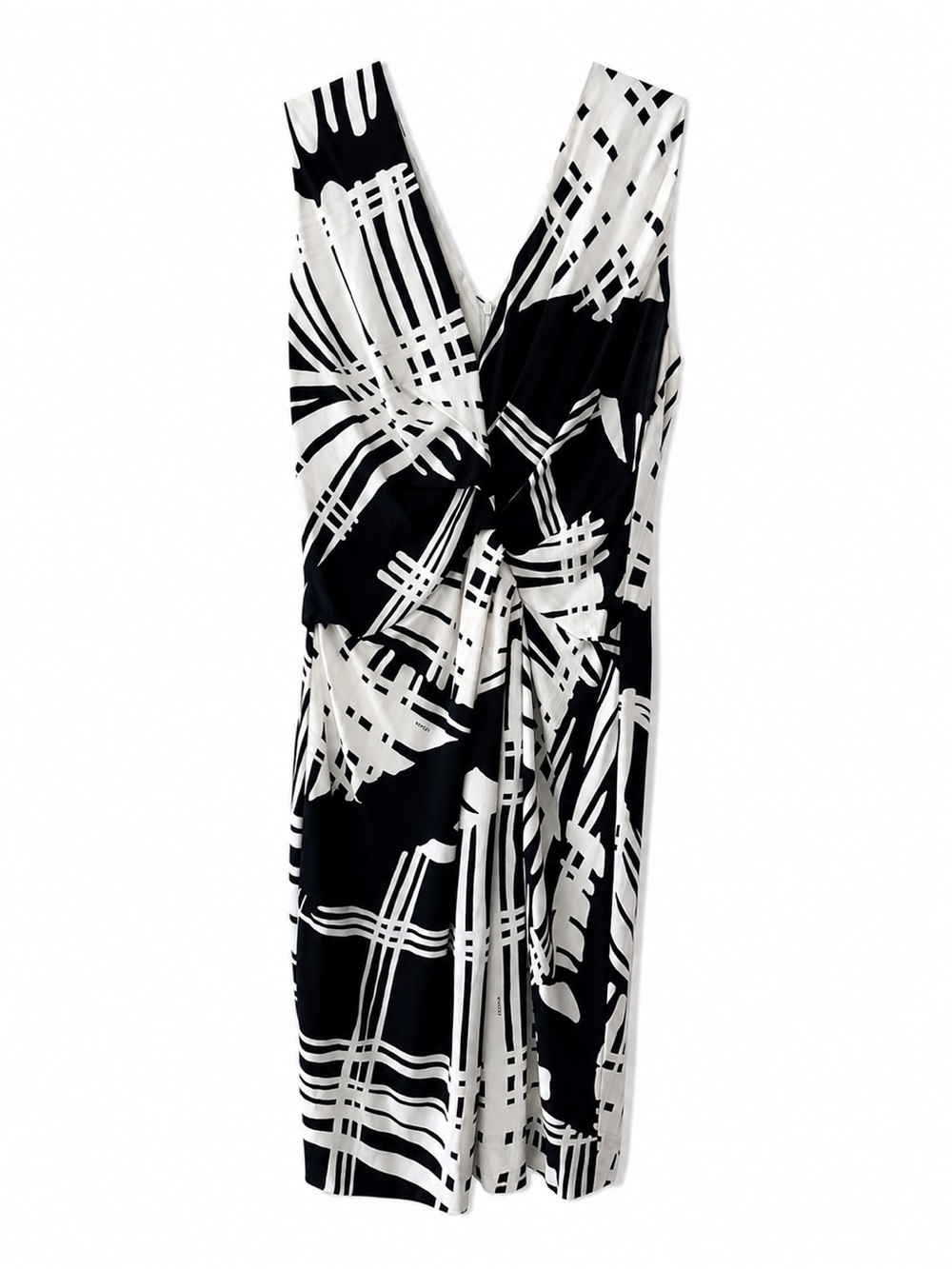 Vintage Escada Black & White Graphic Twist-Front Midi Dress - Size 40
